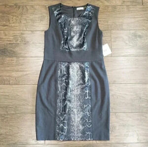 NWT Calvin Klein Sequin Snakeskin Gray Sleeveless Sheath Dress Size 10